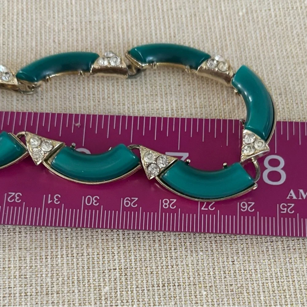 Vintage Art Deci Teal Crescent Link Necklace - Women Jewelry